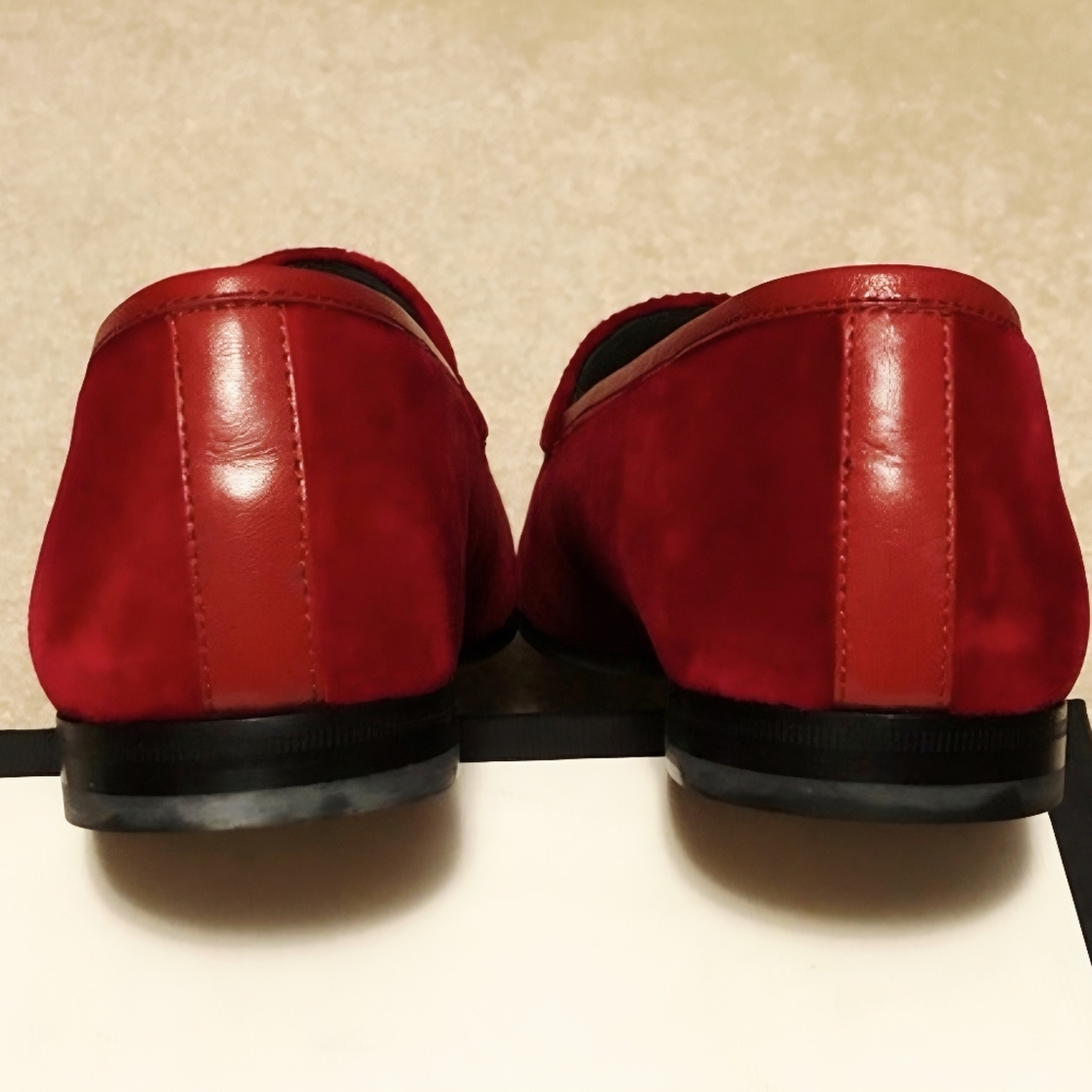 Gucci Velvet Hibiscus Jordaan Loafers Red 1953 Suede Gold Horsebit 39 8.5 NWOB - Picture 4 of 7
